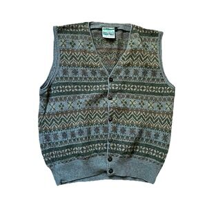 Vintage 100% Pure New Wool Fair Isle Sweater Vest Made In Ireland Size Small